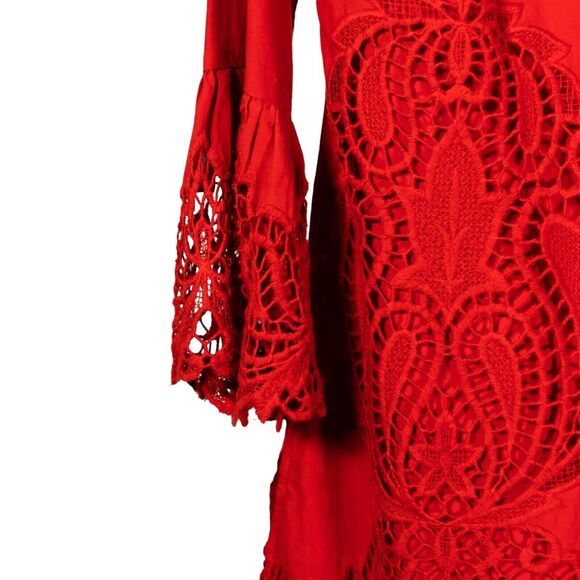 Chico's Women's Shirt Button Up Orange Lace Paisley Overlay Spring Top 0 US S/4 - Picture 9 of 9